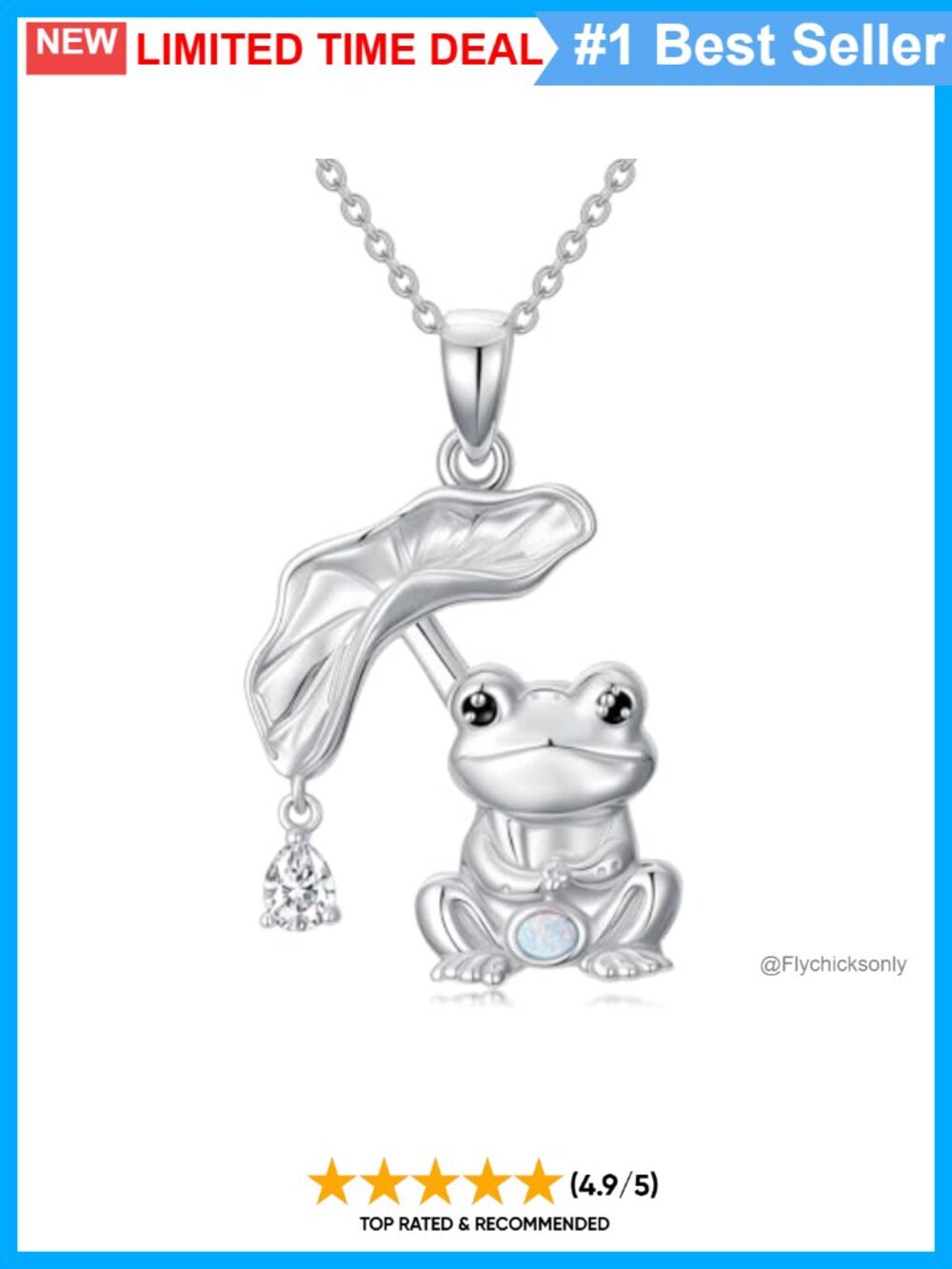 925 Sterling Silver Frog Pendant Necklace Lab Grown Diamond White Opal 18+2"